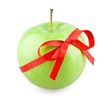 Green apple with a bow Stock Photos