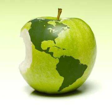 Green apple with earth map Stock Illustration