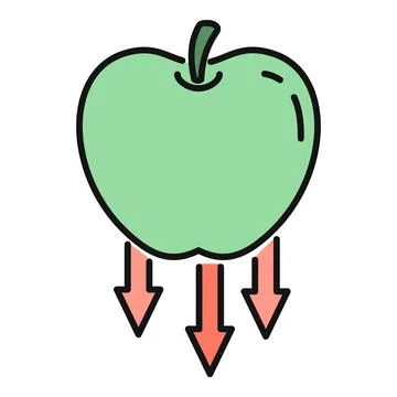 Green apple falling representing gravity and physics Illustrazione stock