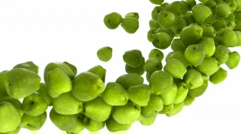 Green Apple flow with slow motion over white Stock Footage 786793