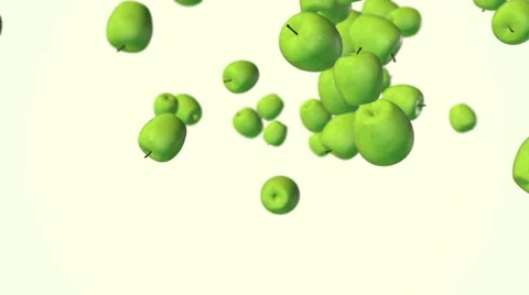 Green apple flow with slow motion over white Stock Footage 56453733