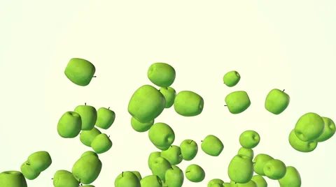 Green apple flow with slow motion over white Stock Footage 56453761