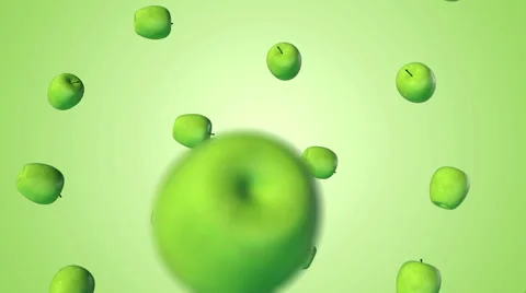 Green apple flow with slow motion over white Stock Footage 56453766