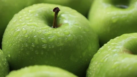 Green apple fruit with drops Stock Footage 280465675
