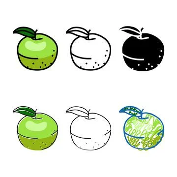 Green apple fruit leaf color icon stylized vector Stock Illustration