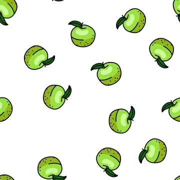 Green apple fruit leaf vector seamless pattern Stock Illustration