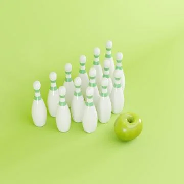 Green Apple fruit standing with bowling on pink background. Fruit Minimal Stock Illustration