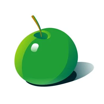 Green apple hand drawn vector realistic 3d with shadow isolated on white back Stock-Illustration