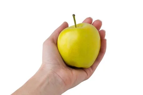 Green apple in hand Stockfoto's