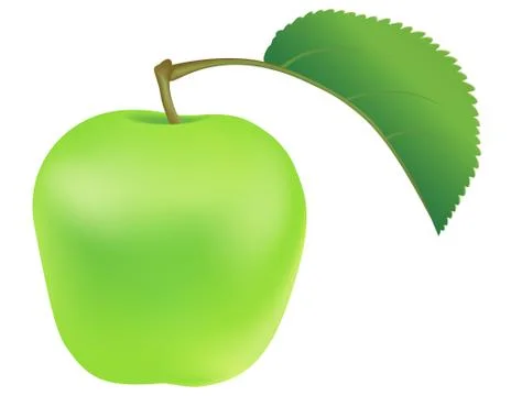 Green apple with leaf Illustrazione stock