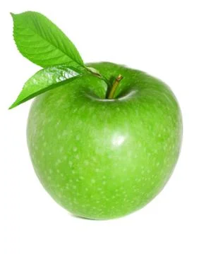 Green apple with leaves isolated on a white background Stock Photos