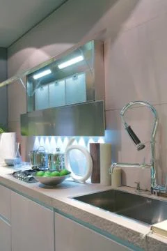 Green apple on the modern kitchen Stock Photos