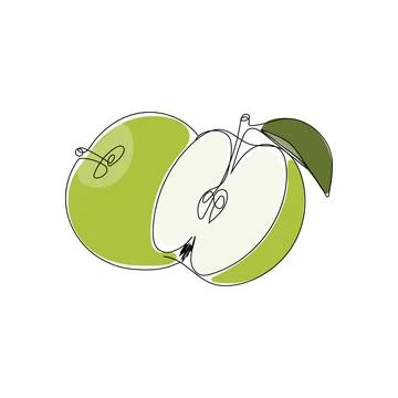 Green apple one continuous line drawing. Stock Illustration