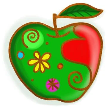 Green Apple Paint Doodle Illustration