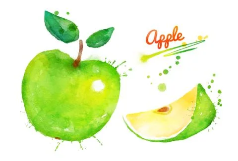 Green apple with paint splashes. Stock Illustration