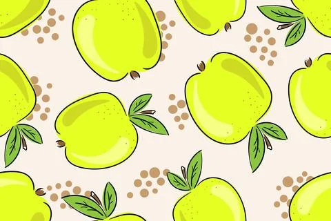Green apple pattern. Seamless decorative background with green apples. Bright Stock Illustration
