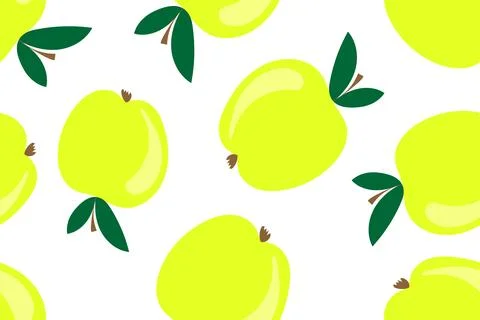 Green apple pattern. Seamless decorative background with green apples. Bright Illustrazione stock