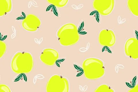 Green apple pattern. Seamless decorative background with green apples. Bright Illustrazione stock