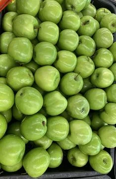 Green apple raw fruit and vegetables overhead perspective background, part .. Stock Photos
