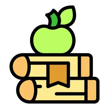 Green apple resting on stack of books symbolizing knowledge 스톡 일러스트