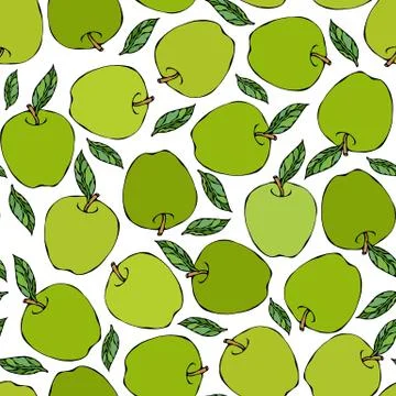 Green Apple Seamless Endless Pattern. Red Apple Fruit. Home Brew. Autumn or F Stock Illustration