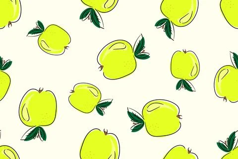 Green Apple seamless pattern. Cartoon Vector illustration. Illustrazione stock