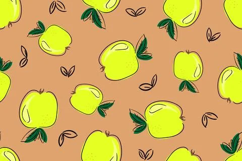 Green Apple seamless pattern. Cartoon Vector illustration. Stock Illustration