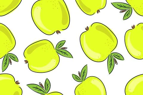 Green Apple seamless pattern. Cartoon Vector illustration. Illustrazione stock