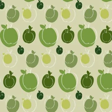 Green apple seamless pattern of different sizes on a light green background Stockillustratie