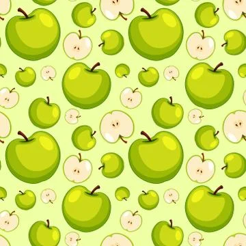 Green apple seamless pattern on green background Illustrazione stock