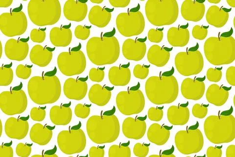 Green apple seamless pattern, vector fruit background with fresh whole appl.. Stock Illustration