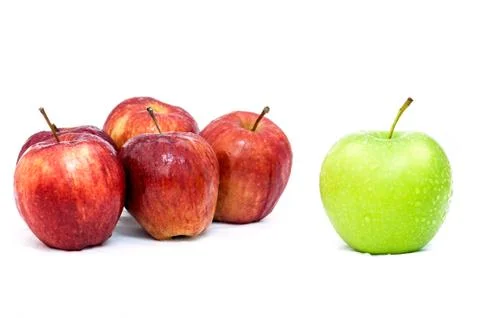 Green apple show idea different red apples Stock Photos