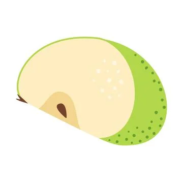 Green apple slice Hand drawn trendy flat style Stock Illustration