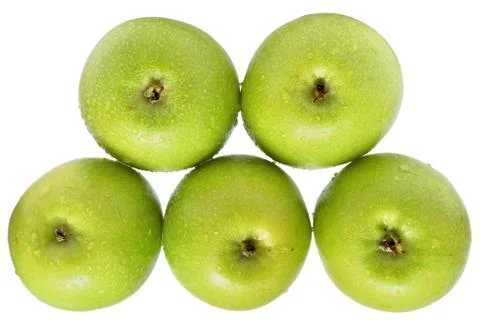 Green apple stack top view isolated Stock Photos