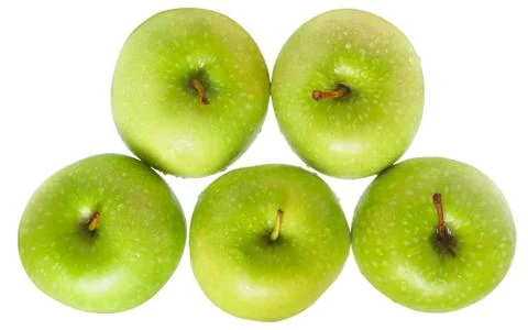 Green apple stack top view isolated Stock Photos