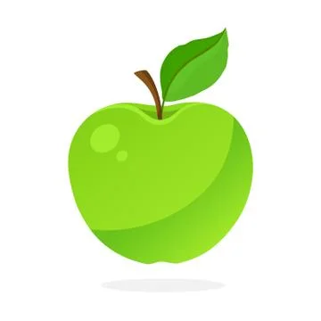 Green apple with stem and leaf Stock Illustration