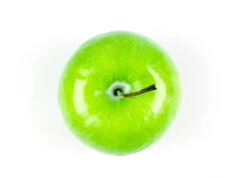 Green apple on white background isolate. Top view Stock Photos