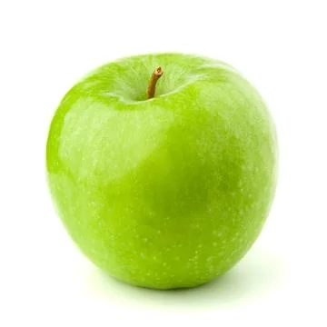 Green apple on a white background with a shadow. Stock Photos