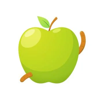 The Green Apple with a Worm. Isolated Vector Illustration Stock Illustration