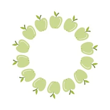 Green Apple Wreath Frame Vector Cute Fruit Border 스톡 일러스트