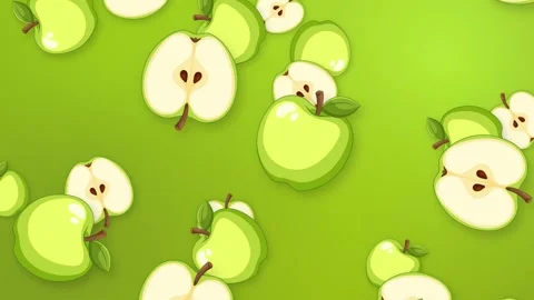 Green Apples and Slices Falling Over a Vibrant Green Background Stock Footage 344717841