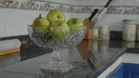 Green Apples In A Bowl On The Kitchen Table. The Concept Of A Healthy Diet. Video stock 246512894