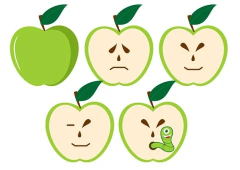 Green apples with different characters 스톡 일러스트