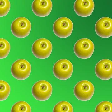 Green apples laid out in a pattern on a light green background, wallpaper, te Stock Illustration