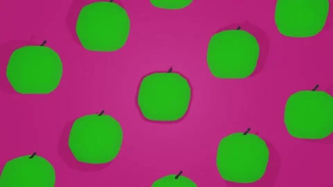 Green apples on pink background 4k loop footage Stock Footage 143418205