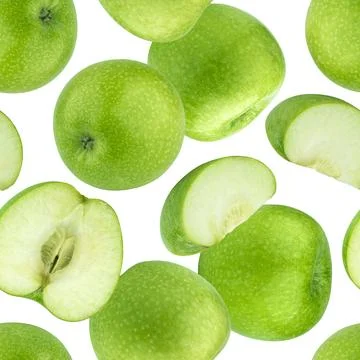 Green apples seamless pattern isolated on white background Stock Photos