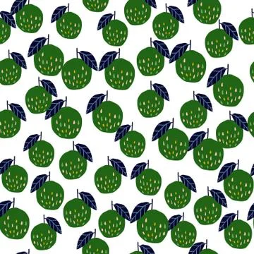 Green apples seamless pattern in Scandinavian style. Botanical print. Stock Illustration