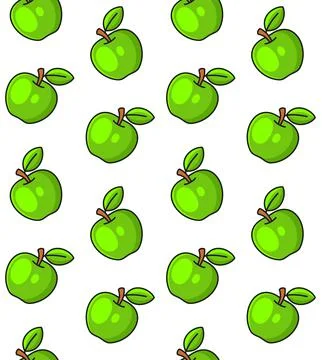 Green Apples Seamless Pattern on White Background. Vector 库存插图