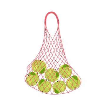 Green apples in a string bag Stock Illustration