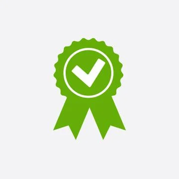 Green approved or certified medal icon in a flat design. Rosette icon. Award Stock Illustration